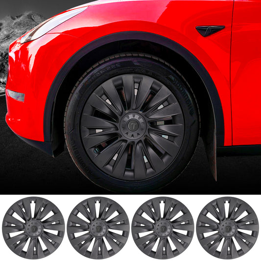 Matte Black Tesla Model Y Wheel Covers 4pcs - 19 Inch Rim Protector Hubcaps for 2023 Model. Tesla Model Y Accessories 2017-2023