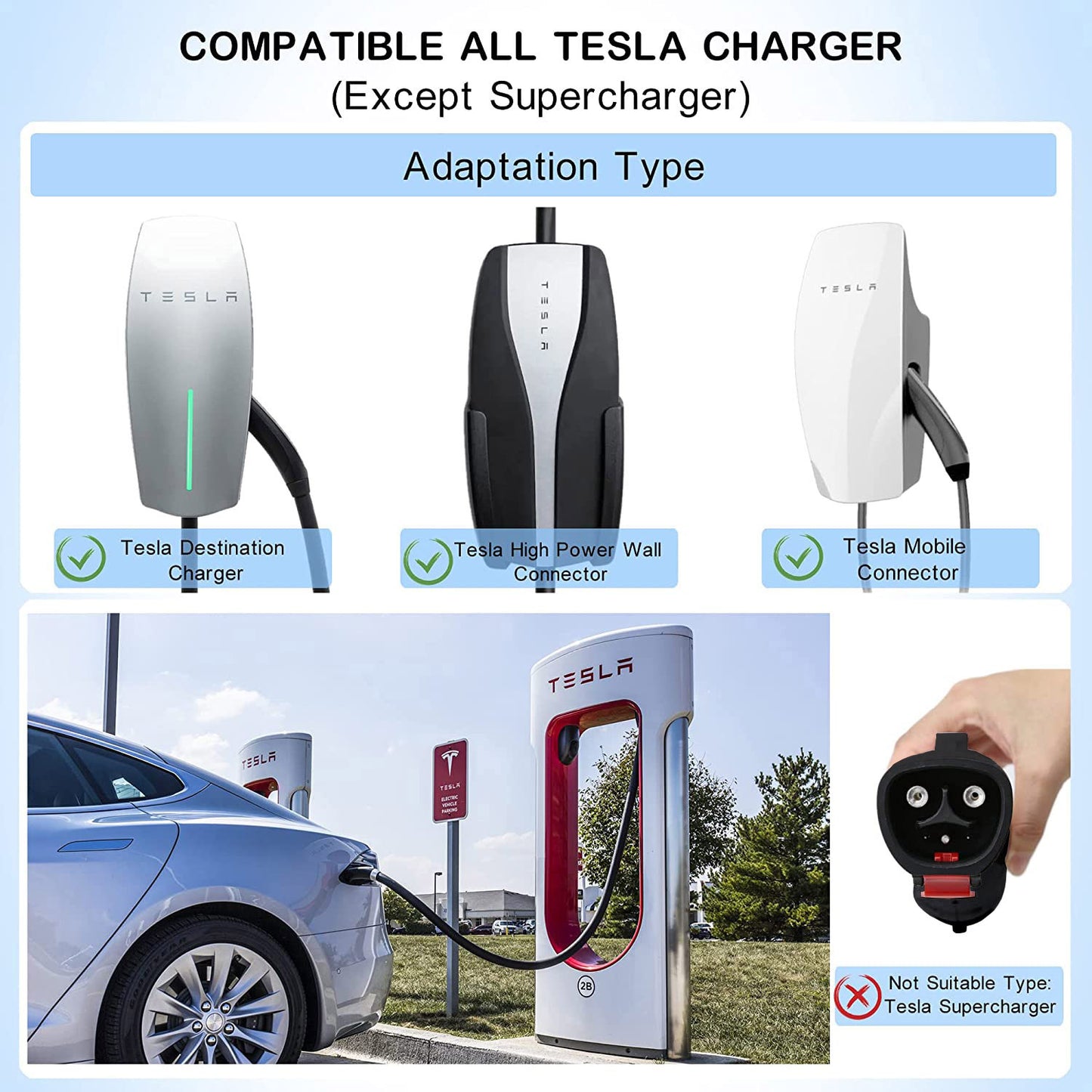 Tesla To J1227 Charging Adapter,For Model 3 Y X S, Max 60A 250V,Destination Charger