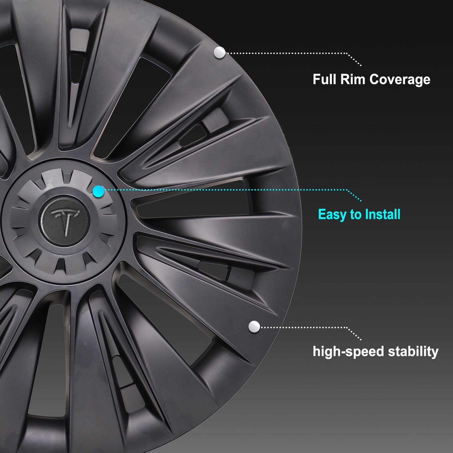 Matte Black Tesla Model Y Wheel Covers 4pcs - 19 Inch Rim Protector Hubcaps for 2023 Model. Tesla Model Y Accessories 2017-2023