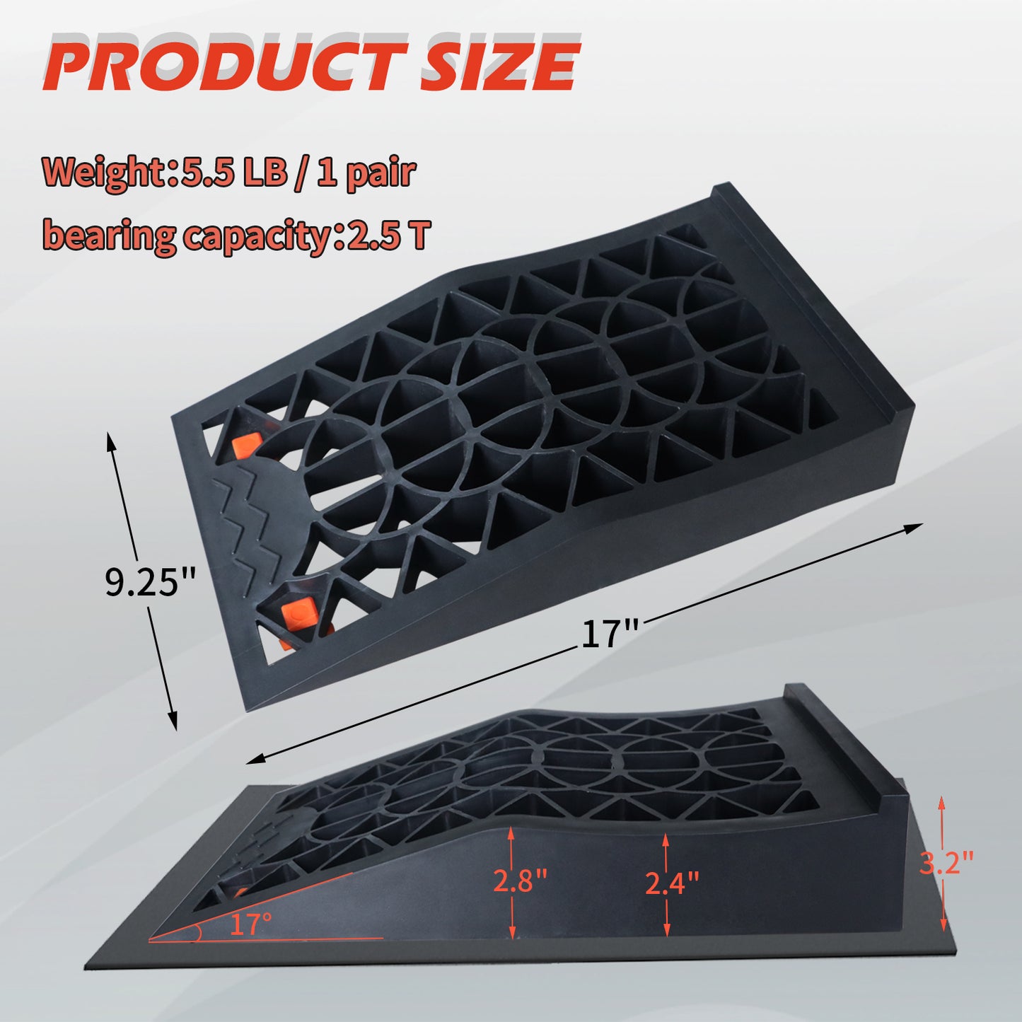 Premium Low Profile Car Ramps with Anti-Slip Pads - Set of 2 Ramps and 2 Pads for Easy Tire Maintenance and Oil Changes in Garage