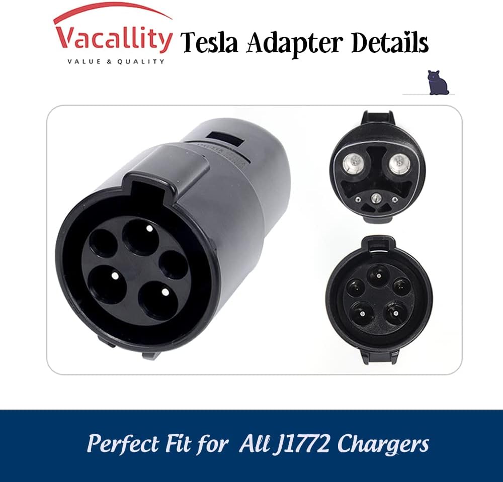 J1772 To Tesla Charging Adapter For Model 3 Y X S, 80A (Black)