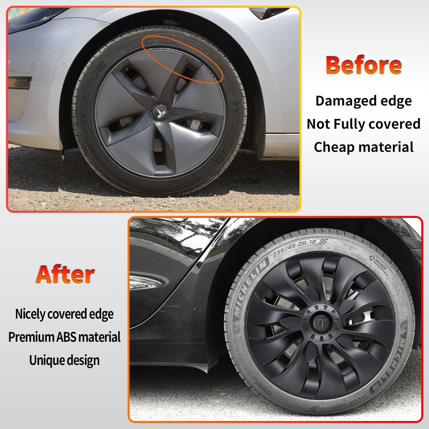 Matte Black Uberturbine Tesla Model 3 Wheel Cover 4pcs, fits 18 Inch Rim, for 2023 Model, Accessories Compatible 2017-2023