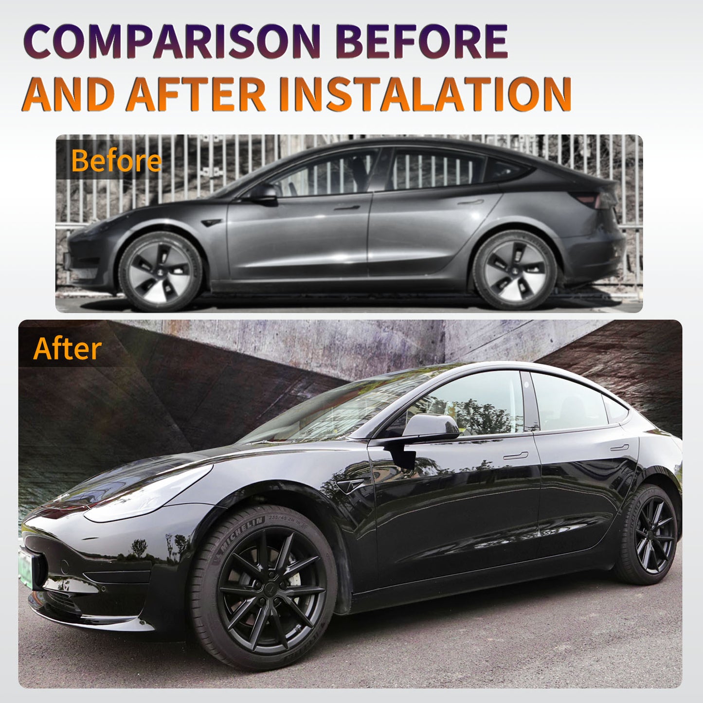 Matte Black Tesla Model 3 Wheel Cover 18 Inch Rims - Hubcaps Fit 2017 to 2023 Models. Upgraded Exterior Accessories, Set of 4 Replacement Hubcaps