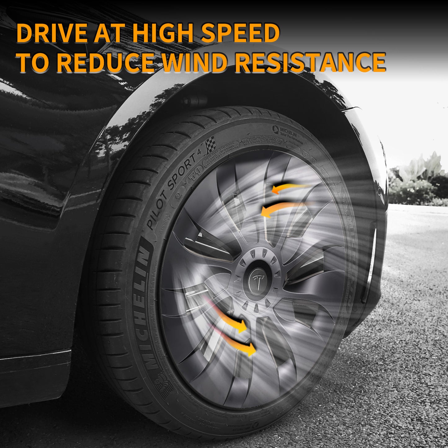 Matte Black Uberturbine Tesla Model 3 Wheel Cover 4pcs, fits 18 Inch Rim, for 2023 Model, Accessories Compatible 2017-2023