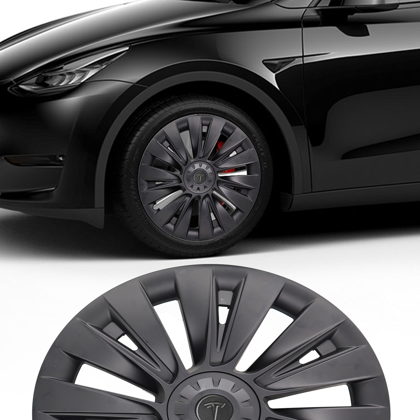 Matte Black Tesla Model Y Wheel Covers 4pcs - 19 Inch Rim Protector Hubcaps for 2023 Model. Tesla Model Y Accessories 2017-2023