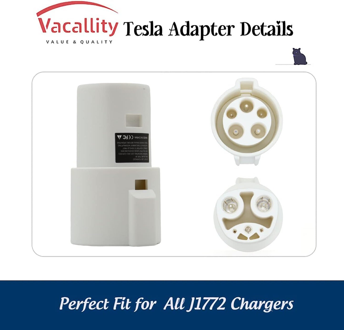 J1772 To Tesla Charging Adapter For Model 3 Y X S, 80A (White)