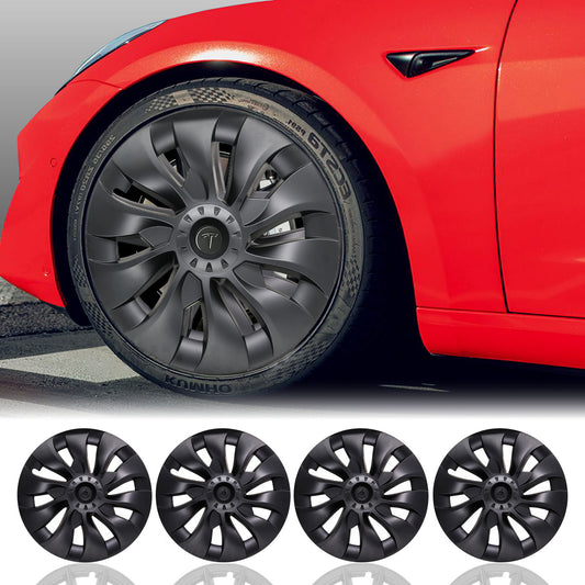 Matte Black Uberturbine Tesla Model 3 Wheel Cover 4pcs, fits 18 Inch Rim, for 2023 Model, Accessories Compatible 2017-2023