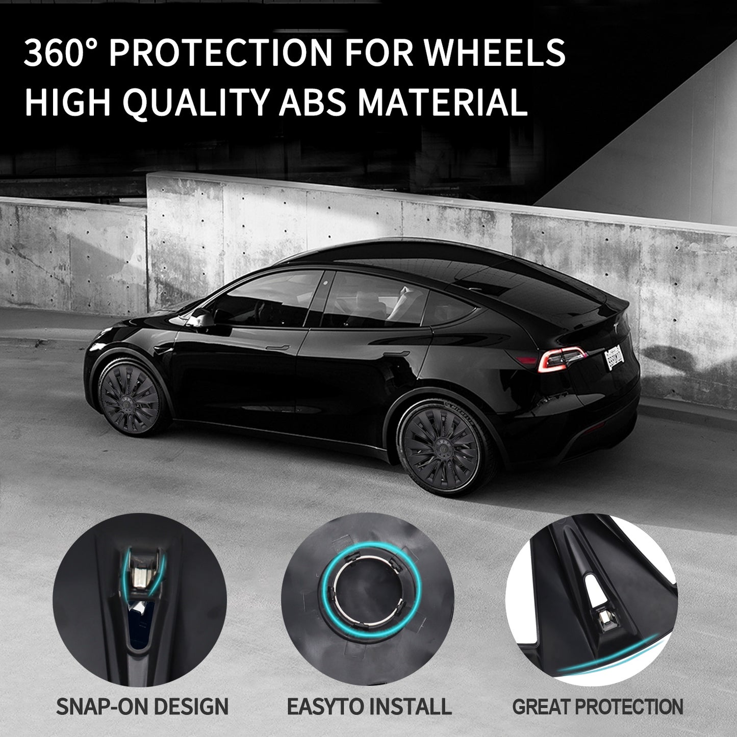 Matte Black Tesla Model Y Wheel Covers 4pcs - 19 Inch Rim Protector Hubcaps for 2023 Model. Tesla Model Y Accessories 2017-2023