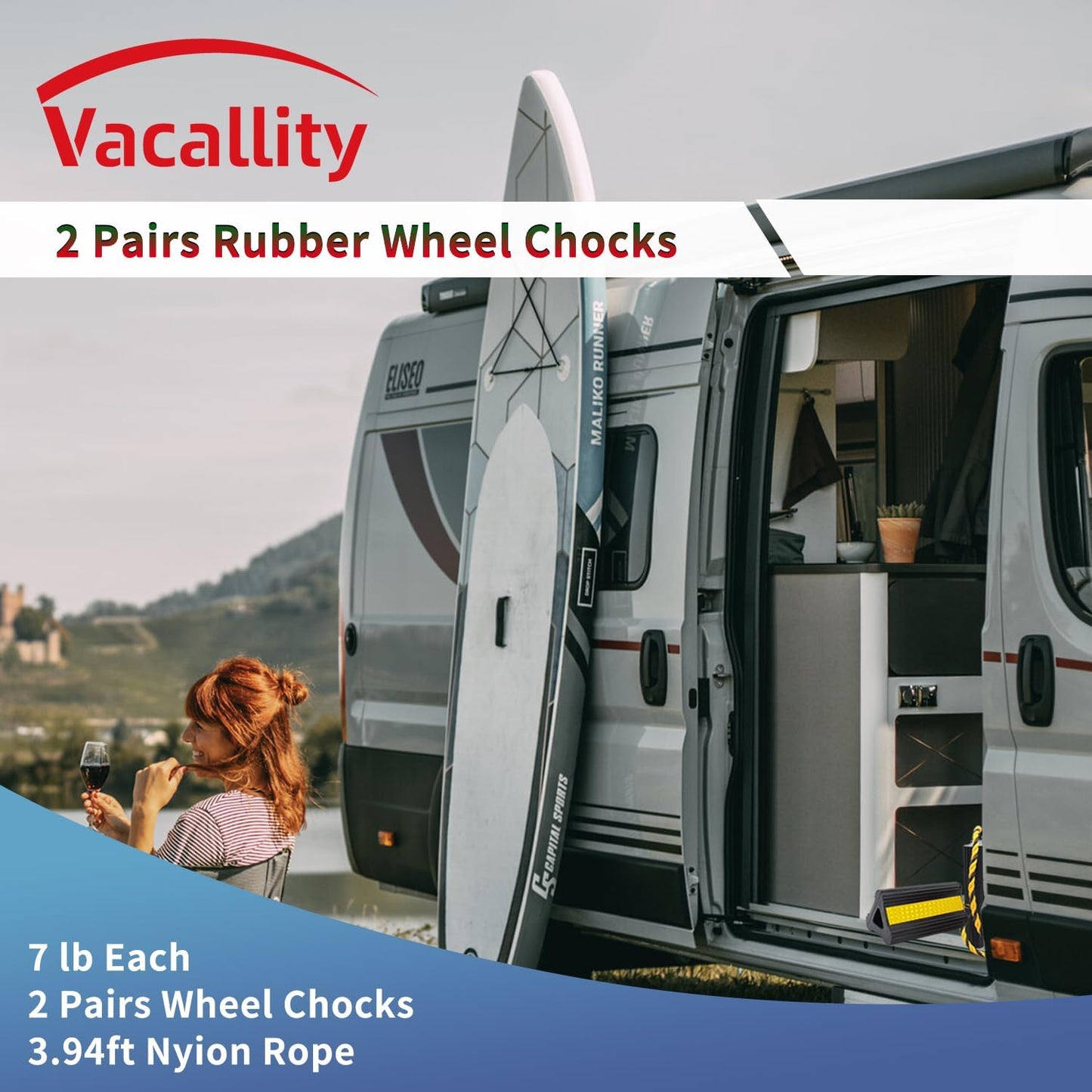 4pairs 8packs 2 Pair Wheel Chocks (Yellow) Solid Rubber Wheel Chock for Travel Trailers Camper
