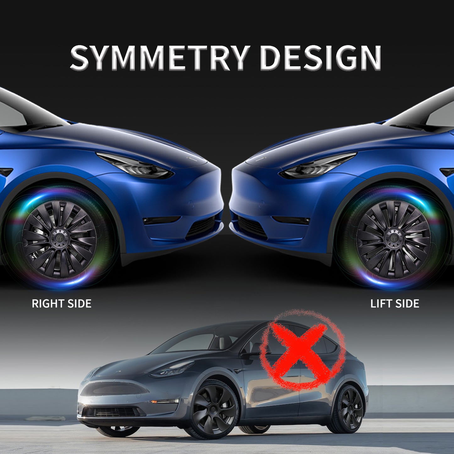 Matte Black Tesla Model Y Wheel Covers 4pcs - 19 Inch Rim Protector Hubcaps for 2023 Model. Tesla Model Y Accessories 2017-2023