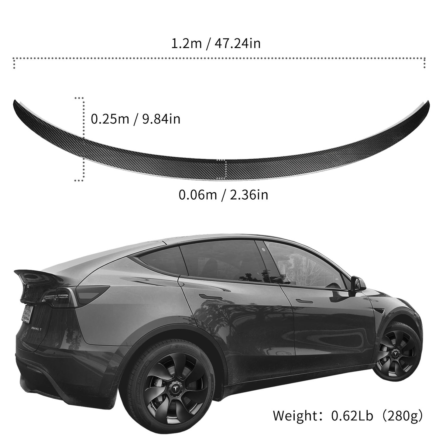 Tesla Model Y Spoiler Carbon Fiber Patterned For 2019-2023