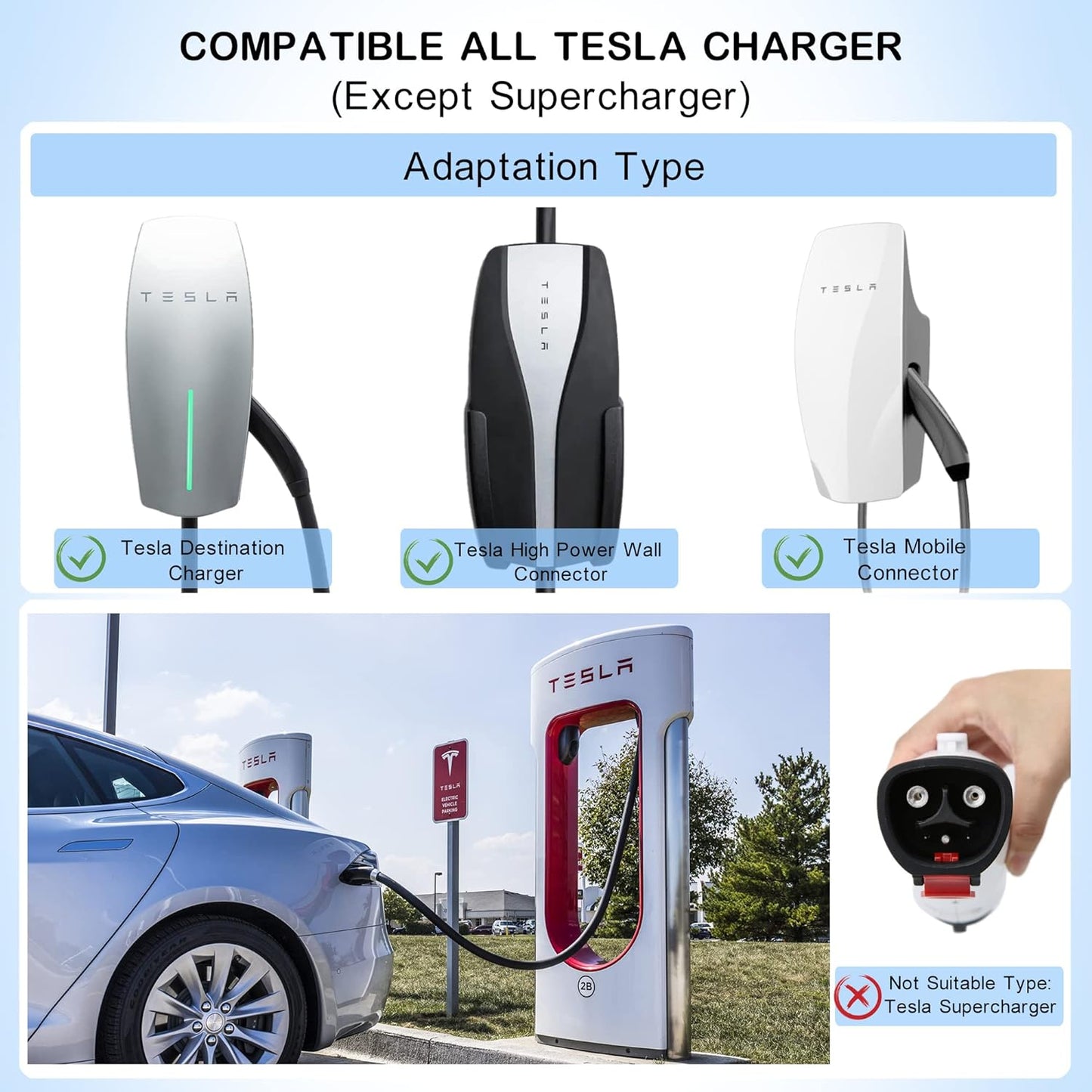 Tesla To J1227 Charging Adapter,Model 3 Y X S, Max 60A 250V,Destination Charger